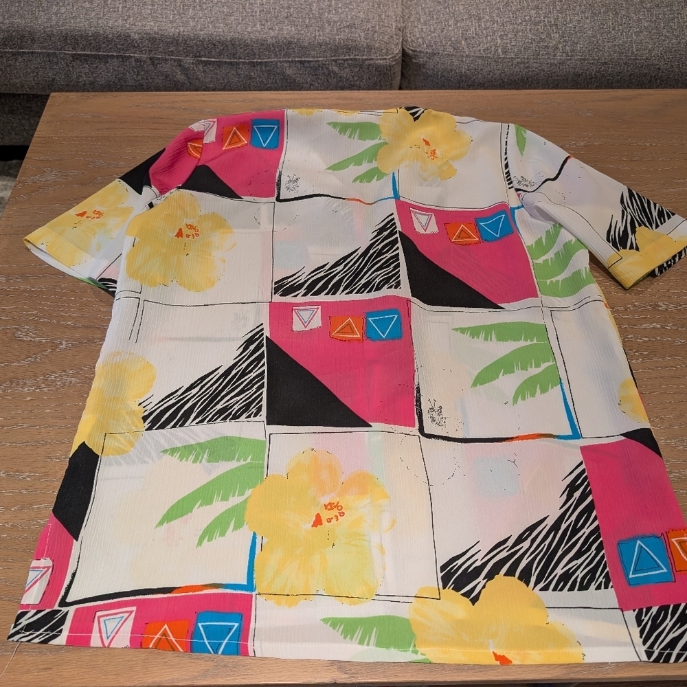 Vintage 90s Alia Abstract Tropical Button-Up Blouse – Size 12 - Picture 4 of 4